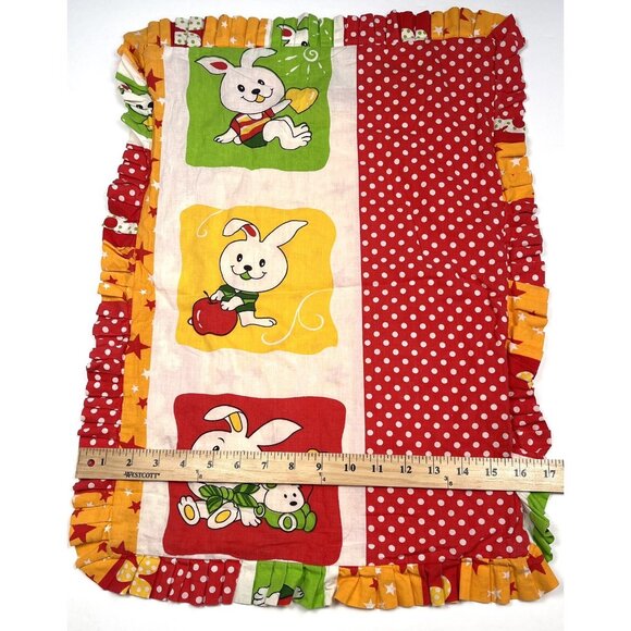 VTG 21"x14" Handmade Red/Orange/Green Bunny Rabbit PILLOW CASE Nursery Kids - Picture 5 of 5